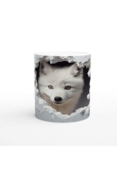 Wisdom Rain كوب مطبوع عليه ثعلب القطب ينظر خلف الجدار المكسور