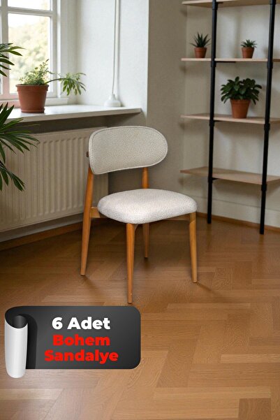 baresmu Bohem Polo İskandinav Sandalye – 6 Adet | Puffy & Baby Face Kumaş, %1...