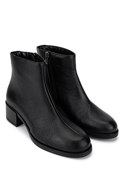 Tamer Tanca Women's Genuine Leather Black Floater Heeled Boots