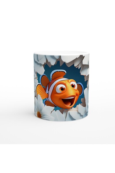 Wisdom Rain كوب مطبوع عليه سمكة المهرج ينظر من خلال الإقحوانات