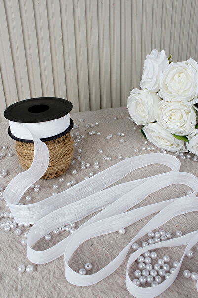 Mortex White Naples Linen Ribbon 2.5 cm 20 m - Wedding Favors, Ceremonies, Engagement, Dowry, Gifts, Decoration, Party