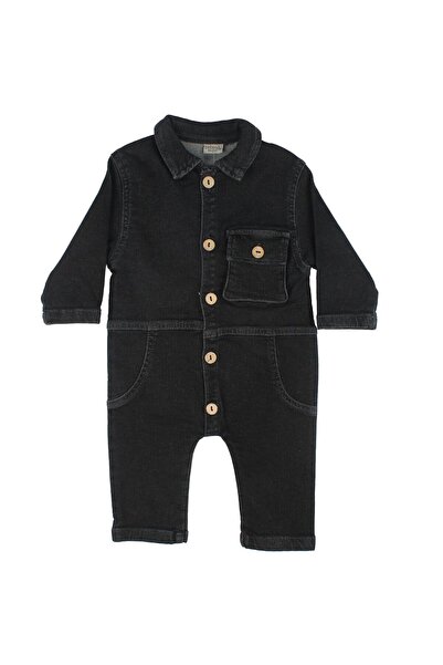 bebegen Unisex Black Buttoned Denim Overalls with Pockets