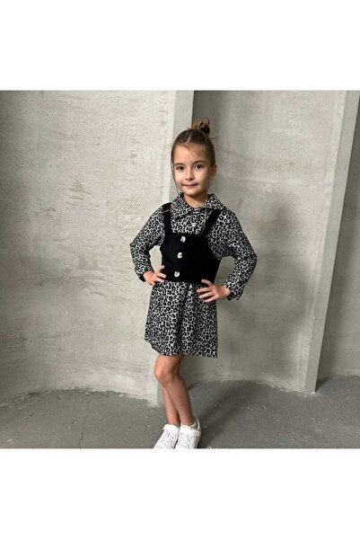 EFSACE Leopard Print Mini Dress for Girls, Age 4.12 Years.