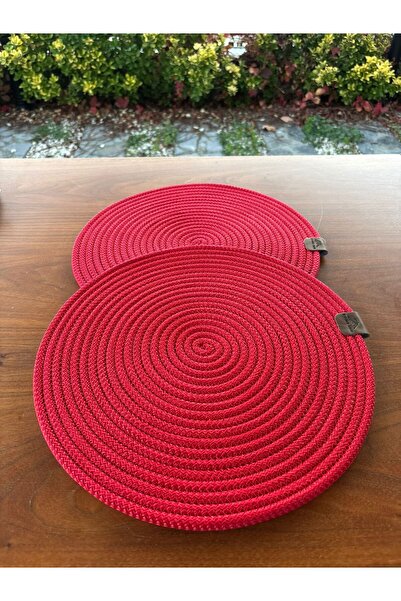 homeınn Red Christmas Themed Straw-Looking Round Doily – Stain-Resistant, Handmade – 33X33 cm