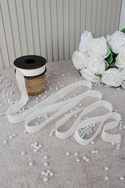 Mortex Cream Napoli Linen Ribbon 2.5 cm 20 m - Wedding, Engagement, Dowry, Gift, Decoration, Party