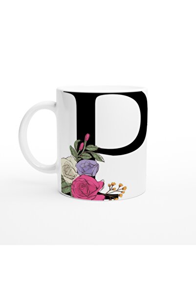 Wisdom Rain Letter P Letter Mug with Flower Decoration