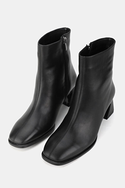 TUNAELLİ Women's Black Genuine Natural Leather Size 35-41 Thick Heel Square Toe Boots & Booties