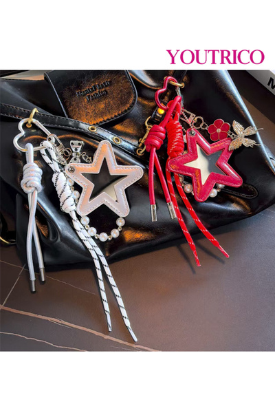 Youtrico Handmade Mirror Star Keychain - Braided Rope Dopamine Bag Charm