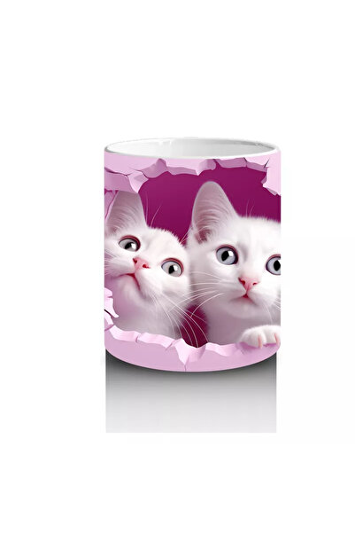 Wisdom Rain Two Sweet Kittens in a Heart-Shaped Crack Mug