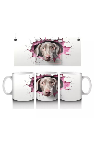 Wisdom Rain Pink Nosed Weimaraner Looking at a Heart Crack – Printed Coffee Mug