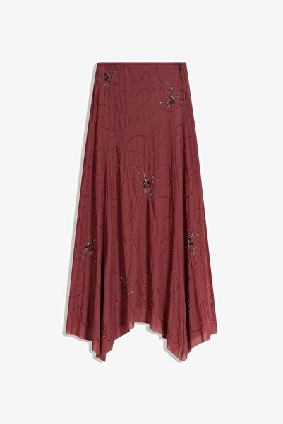 Bershka Asymmetric shimmery embroidered midi skirt