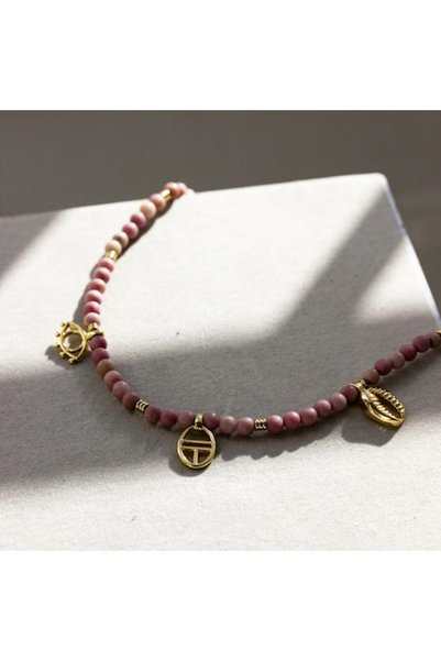 AEC PARIS - L'Atelier Emma & Chloé Mojave Necklace, Gold, Rhodochrosite