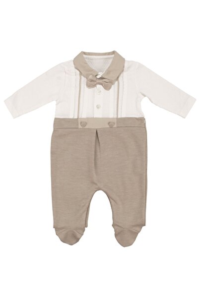 bebegen Baby Boy Ecru Brown Bow Tie and Booties Jumpsuit