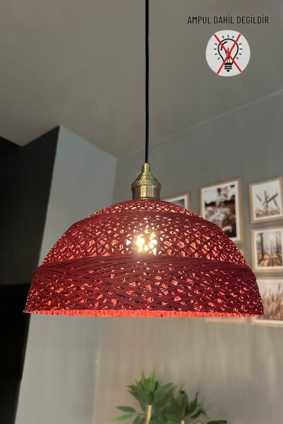 Bamyum Bohem Recycle İplik Jüt El Yapımı Vişne İplik Eskitme Lale Başlık Tekl...