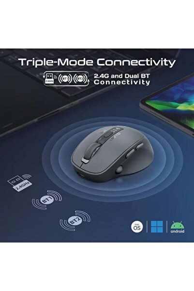 Promate Blix-3M Triple-Mode Wireless Mouse - OLED, RGB, Silent 7D, 1600DPI