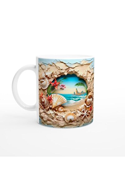 Wisdom Rain كوب مطبوع عليه منظر طبيعي للشاطئ الاستوائي من خلال الجدار المكسور