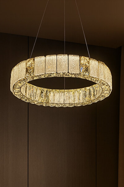 Ünal Aydınlatma Liva 40 cm Kristal Taş Detaylı LED Avize – Salon & Oturma Odası