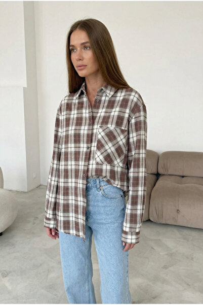 FEMELLE Women's Plaid Pattern Single Pocket 100% Cotton Shirt