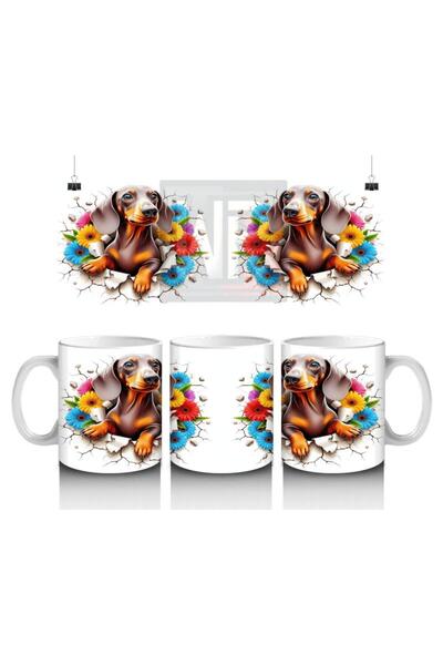 Wisdom Rain Puppy Dog ​​Mug with Flower Bouquet That Makes Children Love Milk