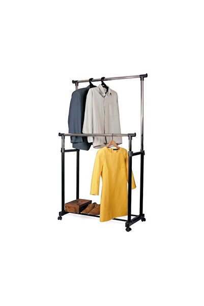 PROCART Double hanger holder, adjustable height, 4 wheels, lower shoe shelf