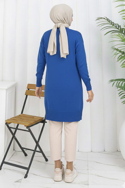 benguen Μακριά ζακέτα με λεπτομέρεια γιακά N3260 μπλε κοβαλτίου