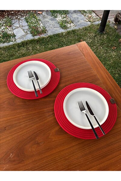 homeınn Red Christmas Themed Straw-Looking Round Doily – Stain-Resistant, Handmade – 33X33 cm