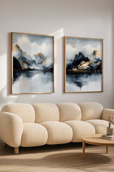 STARYUNA Set of 2 Landscape Paintings with Wooden Frame and Watercolor Effect Mountain Scenery Yuna444