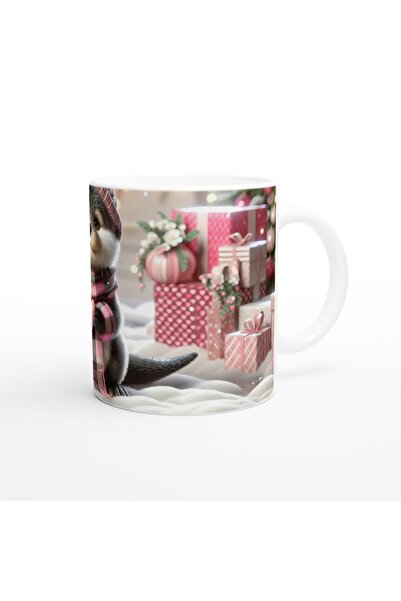 Wisdom Rain Otter Themed Printed Mug with Heart and Winter Hat