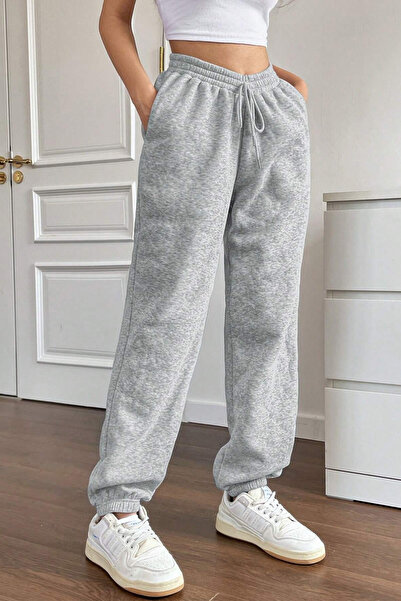 NAKRUF Γυναικείο ζευγάρι φούτερ με ψηλόμεσο γκρι-μπλε χρώμα με βαμβακερή επένδυση