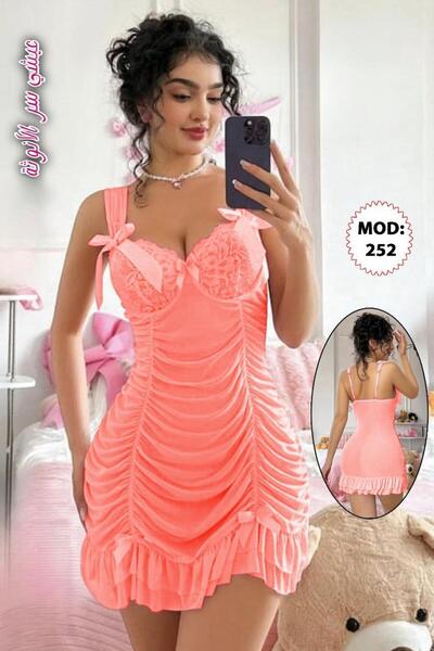 Nice Model Short ruffled dress with bow straps and ruffled hem, women's summe...