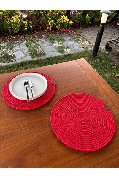 homeınn Red Christmas Themed Straw-Looking Round Doily – Stain-Resistant, Handmade – 33X33 cm