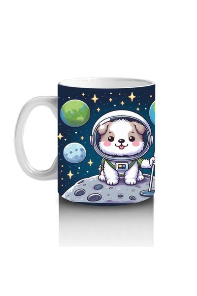 Wisdom Rain Space Flag Spur Milk-Loving Children's Mug with Cute Dog Pattern