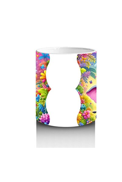 Wisdom Rain Joyful Elephant Patterned Mug with Splashing Water between Flowers That Make Children Love Milk