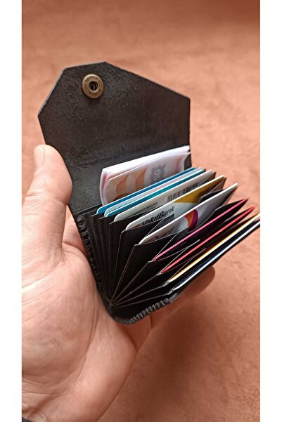 cgderi Genuine Real Leather 10 Compartment Women Men Accordion Wallet Card Holder Black