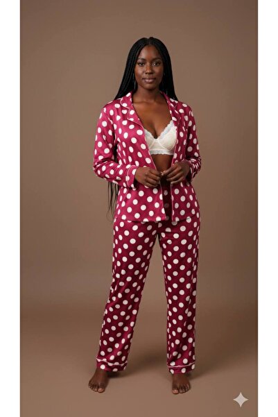 inspira lingerie Women's Buttoned Thin Sh Fleece-Lined Pajama Set Shirt Collar