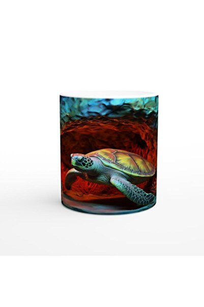 Wisdom Rain Floating Sea Turtle Mug Cup in a Fire Colored Cave