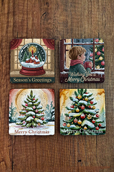 Begoloni Stone Decor Natural Stone Coasters - Vintage Christmast Printed 10X10Cm New Year Stone Coasters 516
