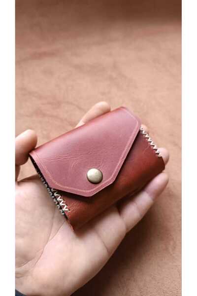 cgderi Genuine Real Leather 10 Compartment Women's Men's Accordion Wallet Card Holder Red Brown