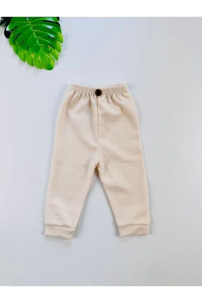 EFU BABY بنطلون أطفال مطاطي بخصر مطاطي بنسيج وافل بيتك