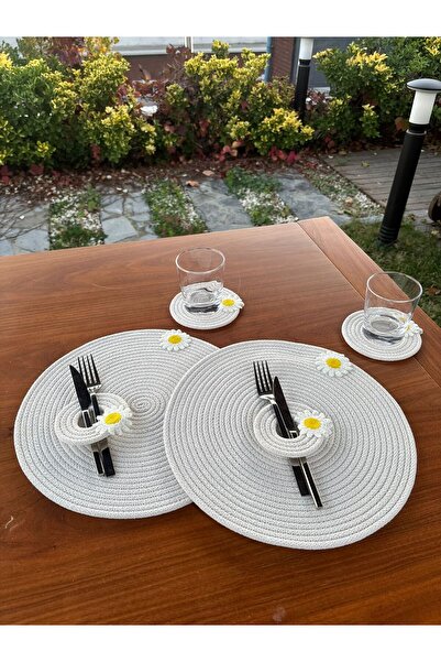 homeınn Handmade Daisy Detailed Wicker Look 6 Piece Presentation & Serving Set – Tableware Presentation – White