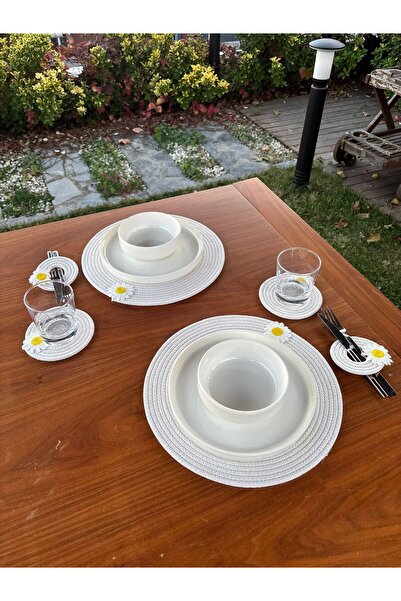 homeınn Handmade Daisy Detailed Wicker Look 6 Piece Presentation & Serving Set – Tableware Presentation – White