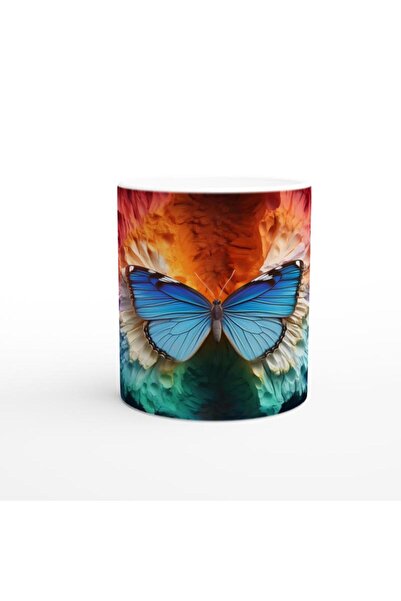 Wisdom Rain Glowing Blue Butterfly Printed Mug Cup in Rainbow Texture