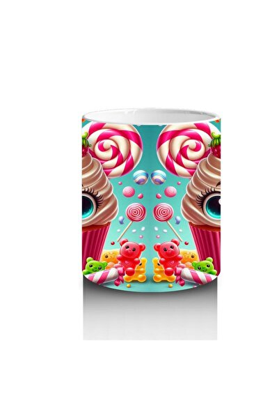Wisdom Rain Colorful Cupcake and Candy Patterned Mug with Smiling Eyes That Makes Children Love Milk