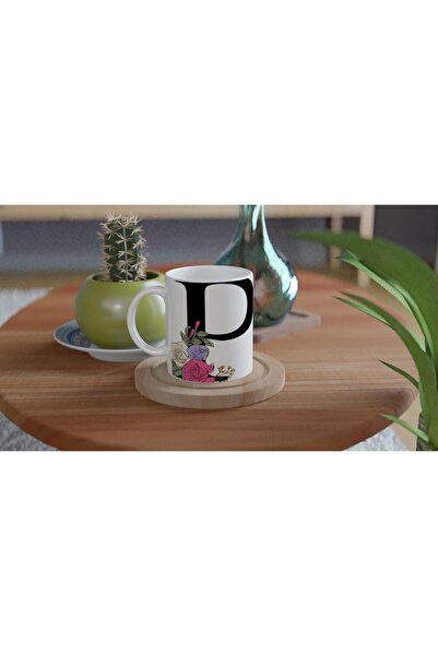 Wisdom Rain Letter P Letter Mug with Flower Decoration