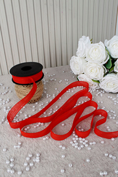 Mortex Red Naples Linen Ribbon 2.5 cm 20 m - Hamper, Wedding, Engagement, Dowry, Gift, Decoration, Party
