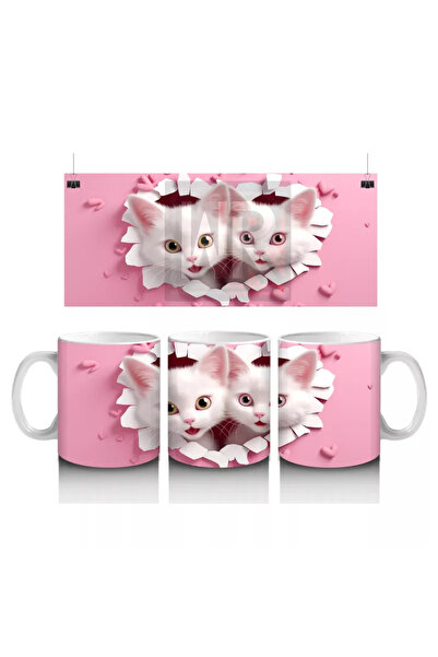 Wisdom Rain Twin Cats Looking Out of a Heart-Shaped Crack – Printed Coffee Mug
