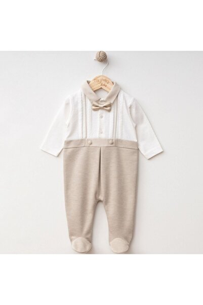 bebegen Erkek Bebek Ekru Kahve Papyonlu Patikli Tulum