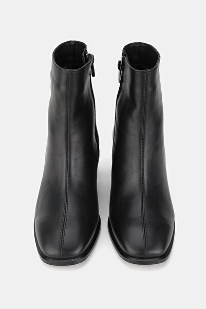 TUNAELLİ Women's Black Genuine Natural Leather Size 35-41 Thick Heel Square Toe Boots & Booties