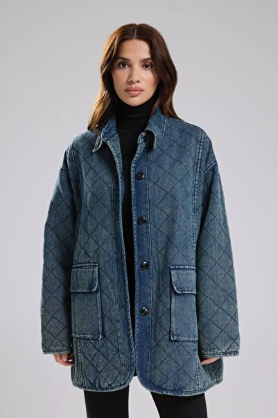 tw3 Γυναικείο παλτό από ύφασμα τζιν με καπιτονέ επένδυση