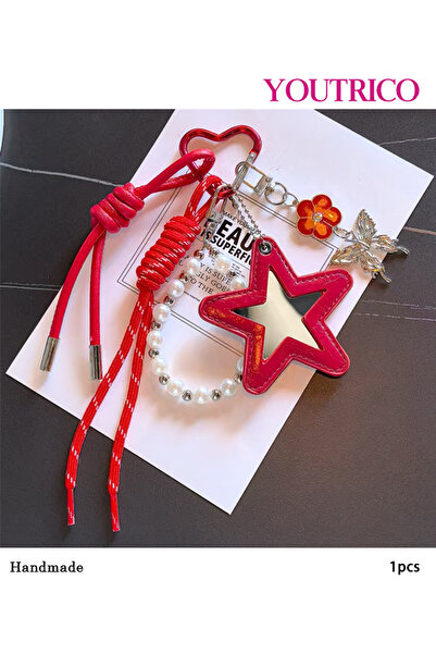 Youtrico Handmade Mirror Star Keychain - Braided Rope Dopamine Bag Charm